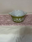 Vintage Pyrex Spring Blossom Green Crazy Daisy Casserole Dish with Lid 473 1 QT