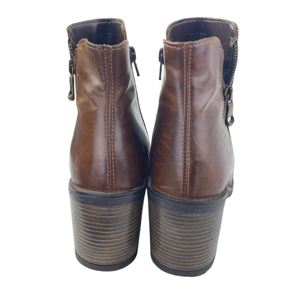 Botas de tornozelo Chelsea femininas Aldo Etelilla couro marrom com zíper salto bloco 7,5 - Imagem 3 de 4