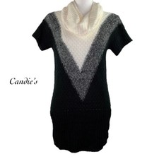 Candie's Black White Cowl Neck Short Sleeve Sweater Dress NWT Size XS