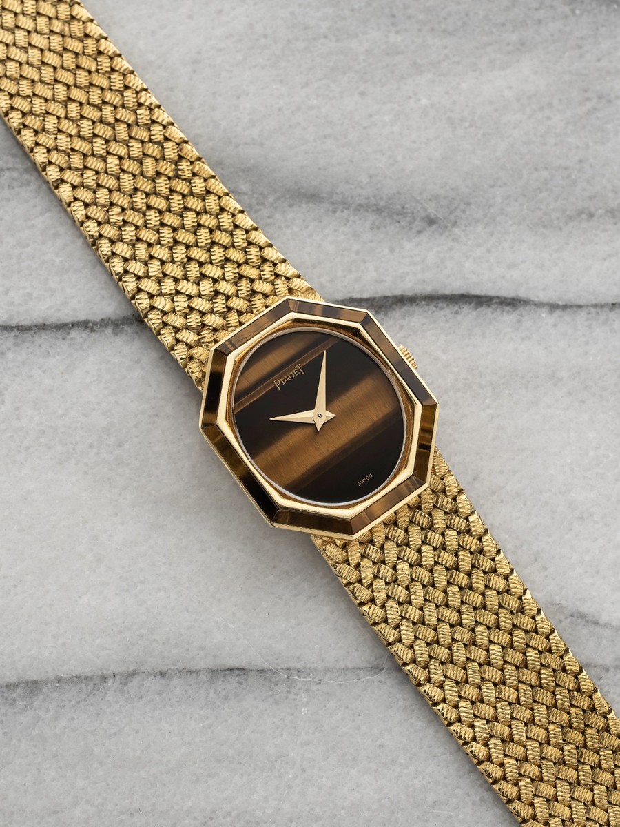 Vintage 1980s Piaget Tiger Eye Reference 9341 18K Gold Manual Wind