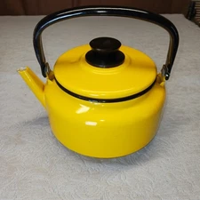 Vintage 60s-70s Huta Silesia #20 Yellow Enamelware Tea Pot Kettle Made in Poland