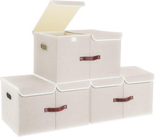 Extra Large Collapsible Storage Bins with Lids and Compartments, Washable, Fabri