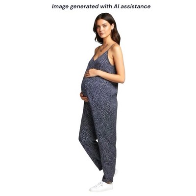 Hatch maternity M (2 in brand) Georgia navy cheetah satin jumpsuit  $278 retail
