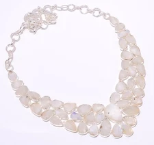 Carved Rainbow Moonstone - Bihar 925 Silver Handmade Necklace 17.99" N1430-14