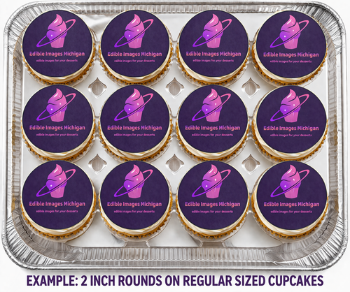 12 count- CUSTOM IMAGE edible image rounds, choose your size - Afbeelding 1 van 7