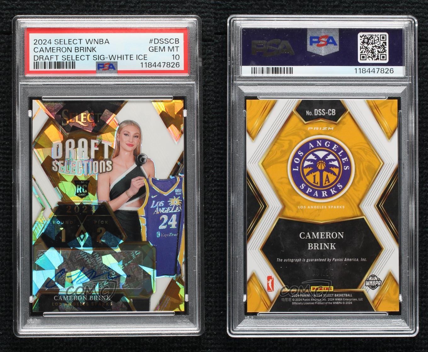 2024 Select WNBA White Ice Prizm 9/25 Cameron Brink PSA 10 GEM MT Rookie Auto RC view 3