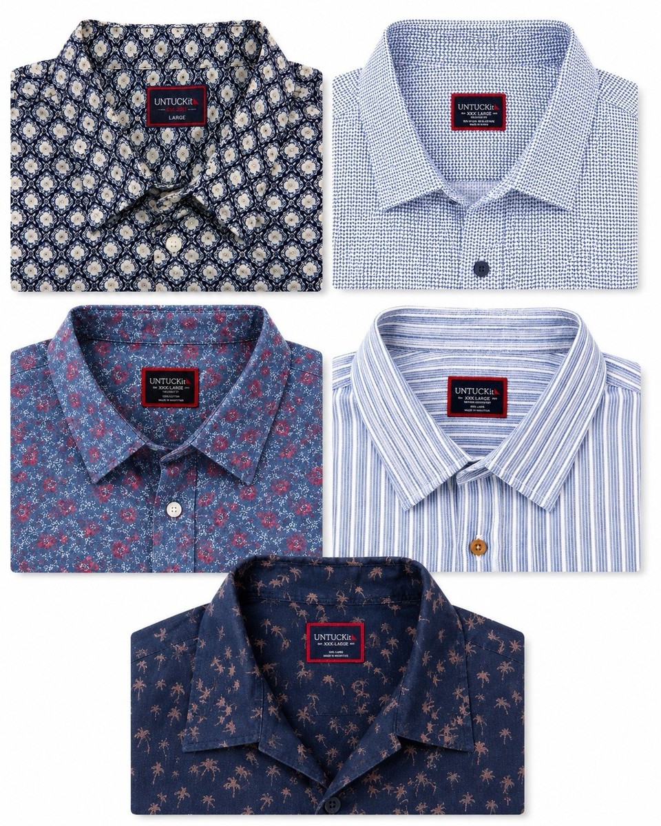UNTUCKit Men’s Shirt Bundle Lot of 5 Large & XXXL Short Sleeve Button Downs