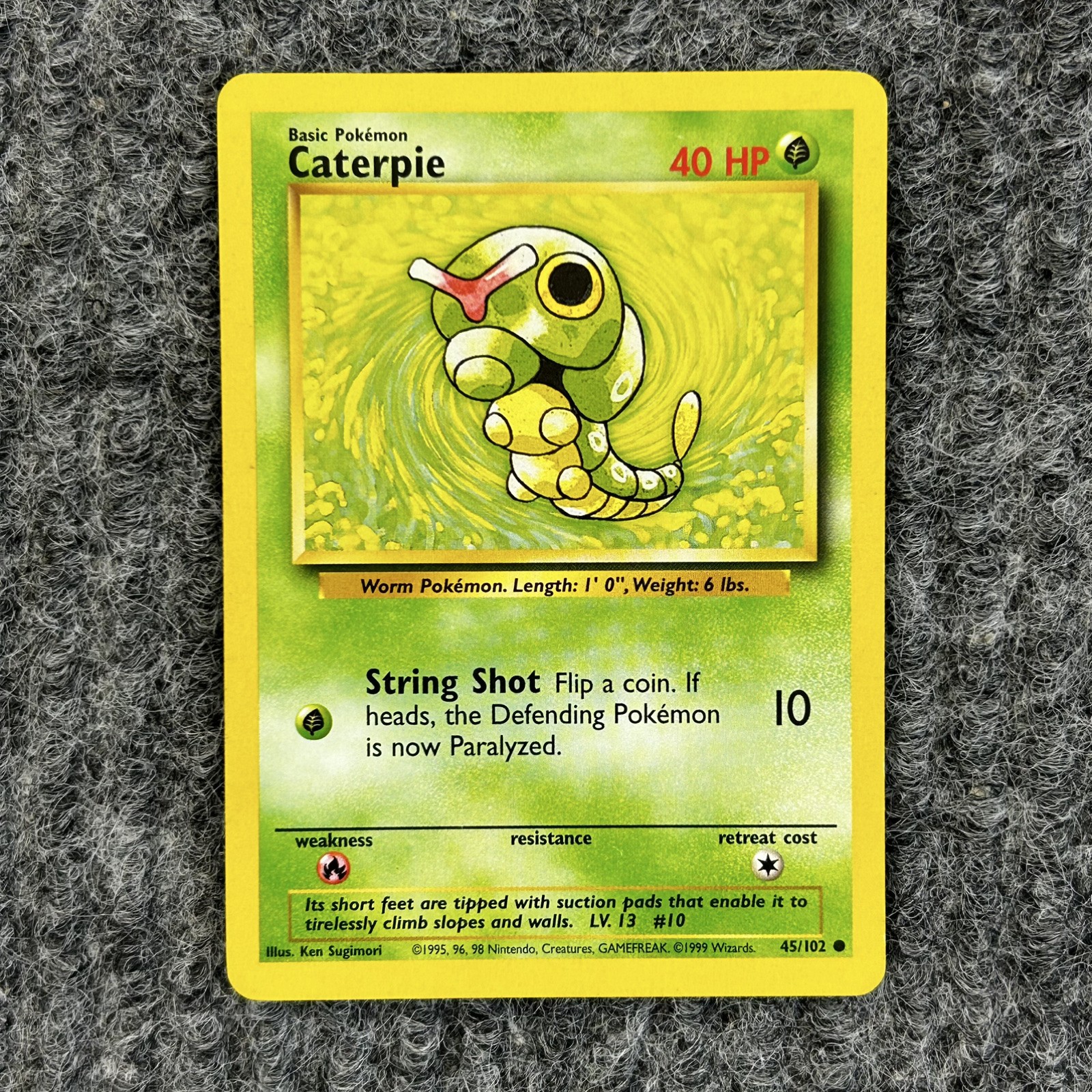 Vintage Pokemon Base Set Caterpie 45/102 Common Trading Card LP