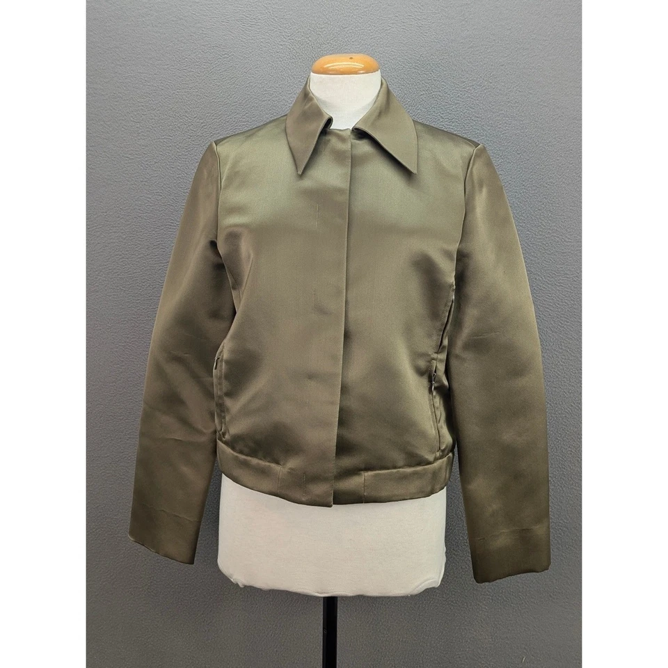 Chaqueta Bomber LANVIN PARIS Seda Satén Mujer Talla 40 Verde Oliva Diseñador Lujo Foto 3 de 4