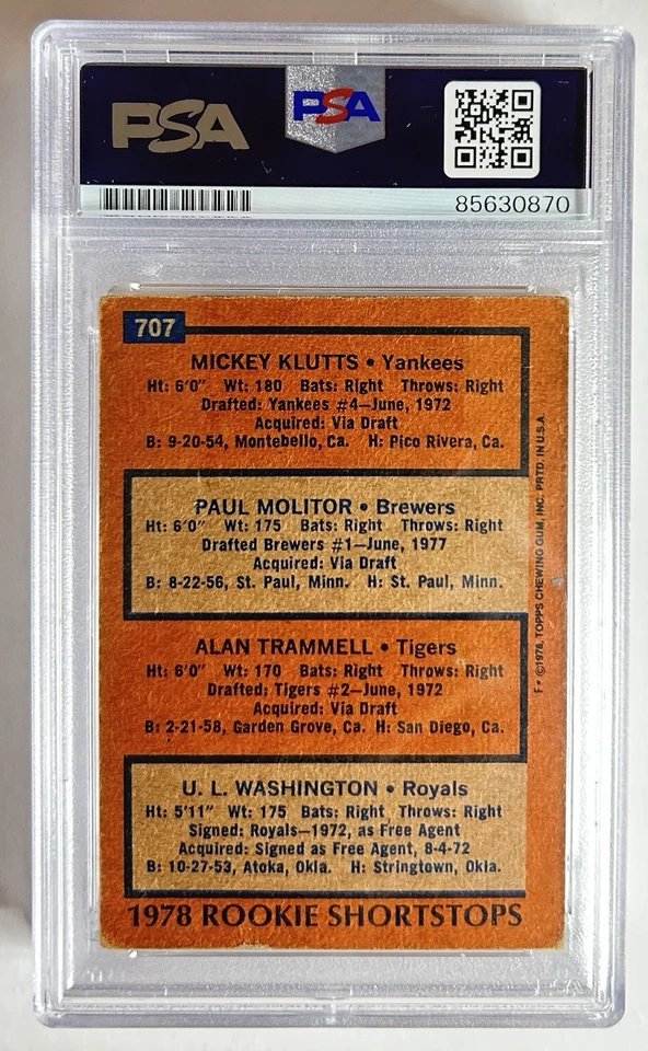 Alan Trammell & Paul Molitor Signed 1978 Topps Rookie Shortstops #707 PSA/DNA - Image 2 of 2