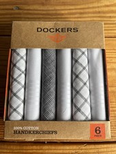 Dockers Handkerchiefs 100 Cotton Set of 6 - NIB Gray/White
