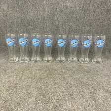 Lot of 8 Blue Moon 8” Glass 16 oz Pilsner Beer Raised Etching Winter Glasses NEW