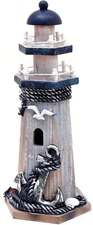 Wooden Lighthouse Decor, 10.25Inch Decorative Nautical Seabird & Anchor 