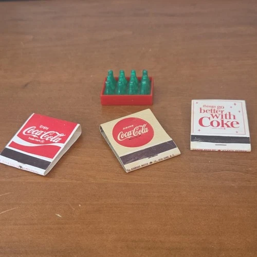 Coca-Cola Vintage Advertising Matchbooks Lot with Miniature Bottle Crate