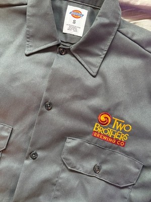 Dickies Mens Work Shirt Original Fit Button Up Size S  Gray Brewery Two Brothers