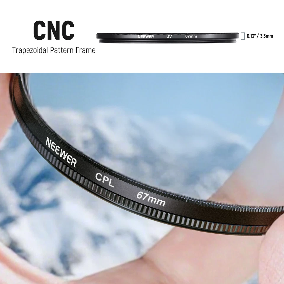 NEEWER 67mm Filter Kit ND2-ND8 UV CPL FLD with Lens Hood Cap & Cleaning Cloth - Image 2 of 4