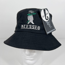 Eighty Eight Reversible Black Blessed Embroidered Praying Hands Rose Bucket Hat