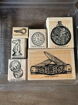 Stampin Up Wood Mount Set ~ Papas Pocket Knife Watch Coins Vintage
