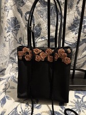 Evening Mini Bag Black/ Rose Rosettes Floral Trim