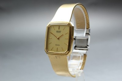 Vintage 1982 Exc+5 Seiko Dolce 6020-5460 Gold Rectangle Quartz