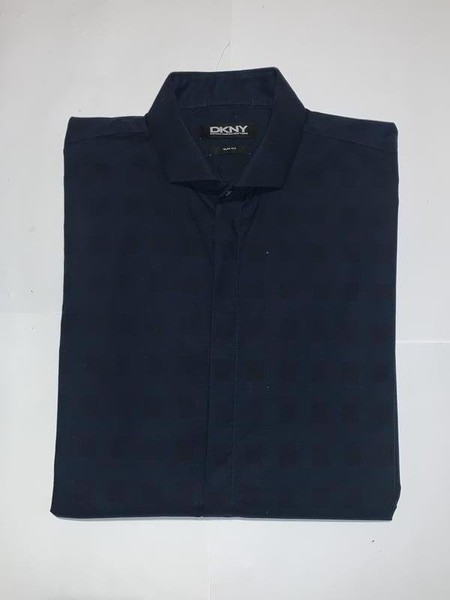 Men DKNY Shirt Navy Cotton 40 /L / 48 #7EZA