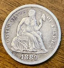 1889 SEATED LIBERTY DIME VF+ NICE TYPE COIN