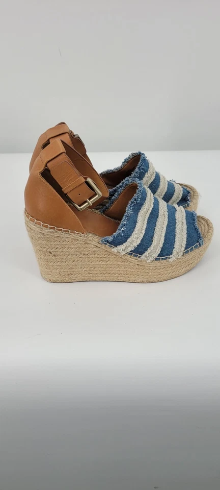 Marc Fisher Mujer Tacón 0 Azul Blanco Mula Hebilla Tobillo Correa Cuña Ultra Alto Foto 4 de 4