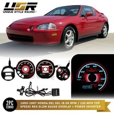 Red Glow Gauge Face Overlay Delsol Jdm Fit For 93-97 Honda Del Sol Si 130mph