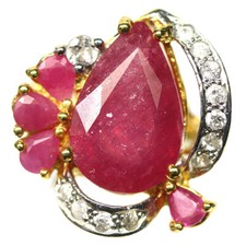 925 Silver Red Ruby White Zircon Jewelry Ring Size 5.5 18K Gold