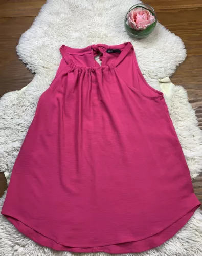 Gibson Pink Sleeveless Blouse Scrunched Neckline Small