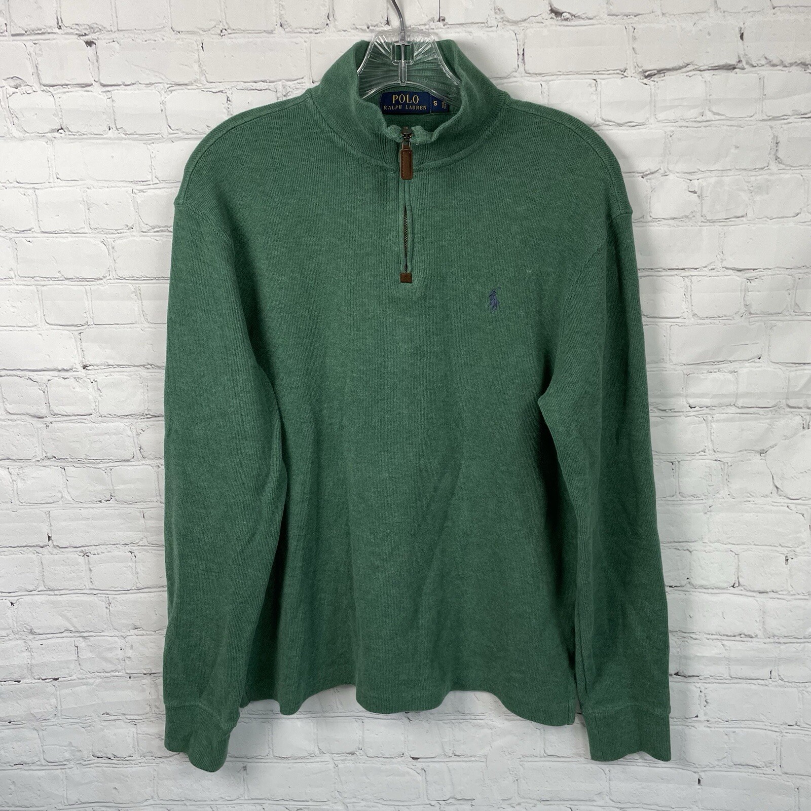 PONY Polo Ralph Lauren felpa finto collo verde 1 4 zip taglia S