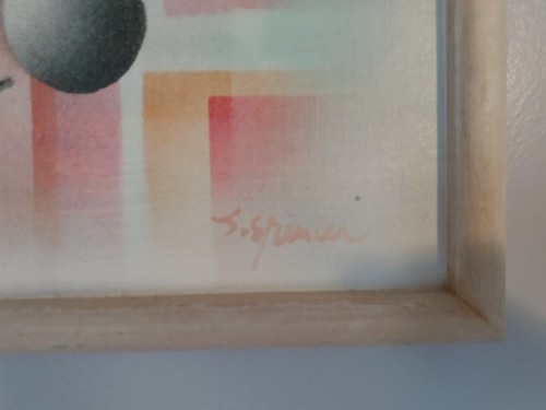 Original J. Grenier Abstracto Geométrico Firmado Lienzo Pintura Obra de Arte Enmarcada - Imagen 3 de 4