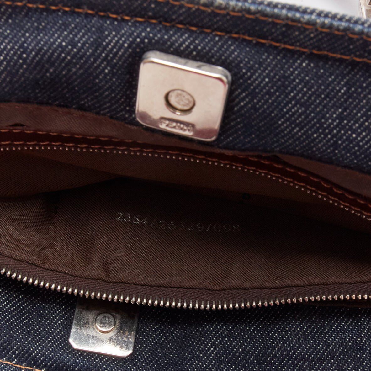 FENDI Vintage Twin dark blue denim FF buckle brown handle FENDI Vintage Twin dark blue denim FF buckle brown handle