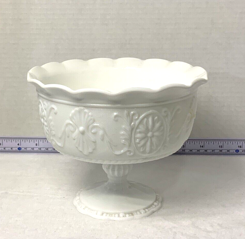 Vintage Indiana Milk Glass Pedestal Compote Candy Fruit Fancy Bowl Dish