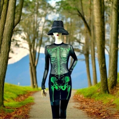 SHEIN Reflective Skeleton Print Bodycon Mini Dress Black Green XS Halloween  EXC | eBay