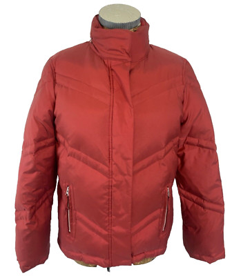 NEXT MANTEL 8 ROT Daunen Federn wattiert Fleece Innenkragen Kapuze Reißverschluss Druckknopf Ripp