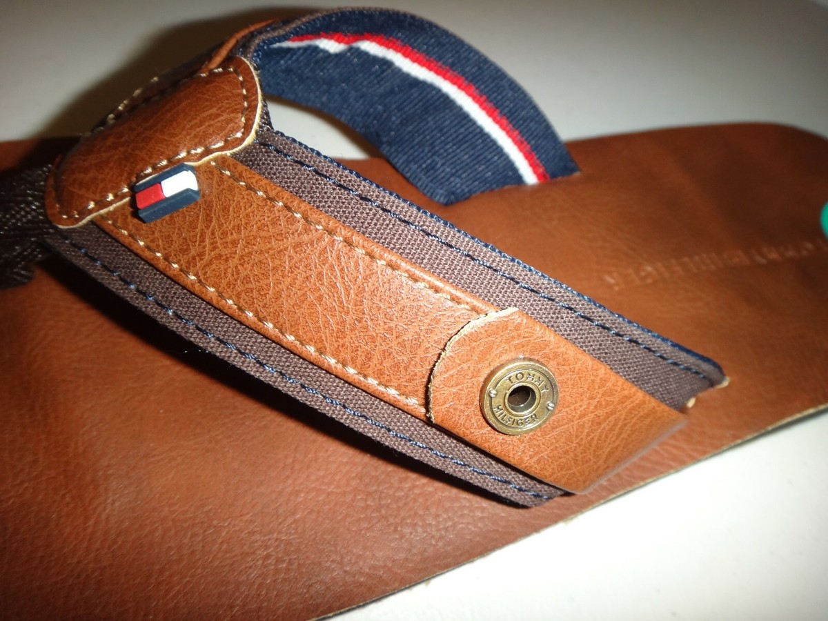 Tommy Hilfiger Drake Men Flip Flops Flat Sandals Cognac Faux 