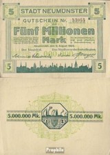 Banknoten Neum&uuml;nster 1923 Notgeld: Inflationsgeld Stadt Neum&uuml;nster gebraucht (II