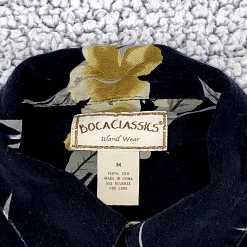 Boca Classics Hawaiian Camp Shirt Sz Medium Black Tropical Floral Silk - Picture 3 of 7