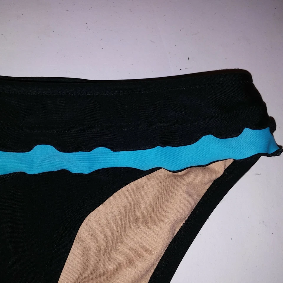 Shore Shapes Swim Tankini Size 8 Top & Bottom Black Blue Tank Ruffle Trim - Image 3 of 4