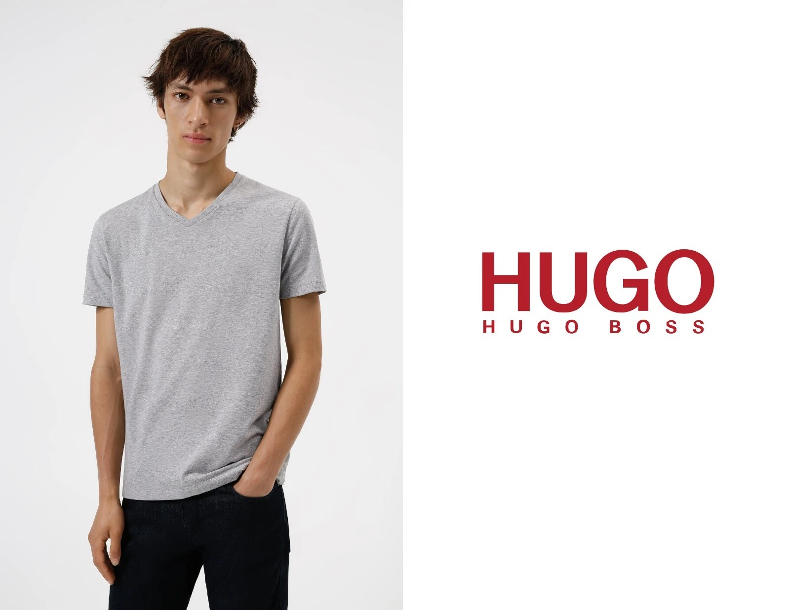 New HUGO BOSS mens grey v neck cotton jeans suit stretch designer t-shirt XL