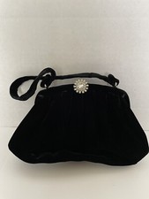 Vintage La France Black Velvet evening bag w/ rhinestone clasp