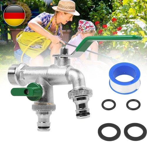 Garten Doppel Wasserhahn 3/4" 3/4" 3/4" Anschluss Kugelhahn Messing Auslaufhahn - Bild 2 von 10