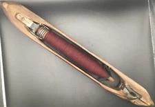VTG Wooden Weavers Loom Shuttle With Red Yarn Spindle Bobbin 18” Primitive