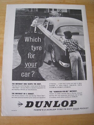 DUNLOP REIFEN WELCHER REIFEN FÜR IHR AUTO? 1960 WERBUNG A4 AKTE 18
