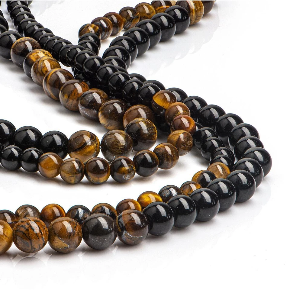 Collar de piedra para hombre negro marrón ónix 6, 8 mm cadena protectora regalo K5619D Foto 2 de 4