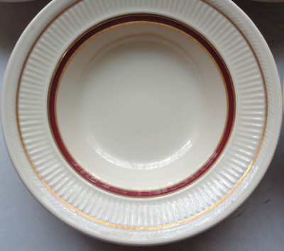 Shenango China Bowls Ribbed Maroon Band Gold Trim 5'' Restaurant Ware Set of 2