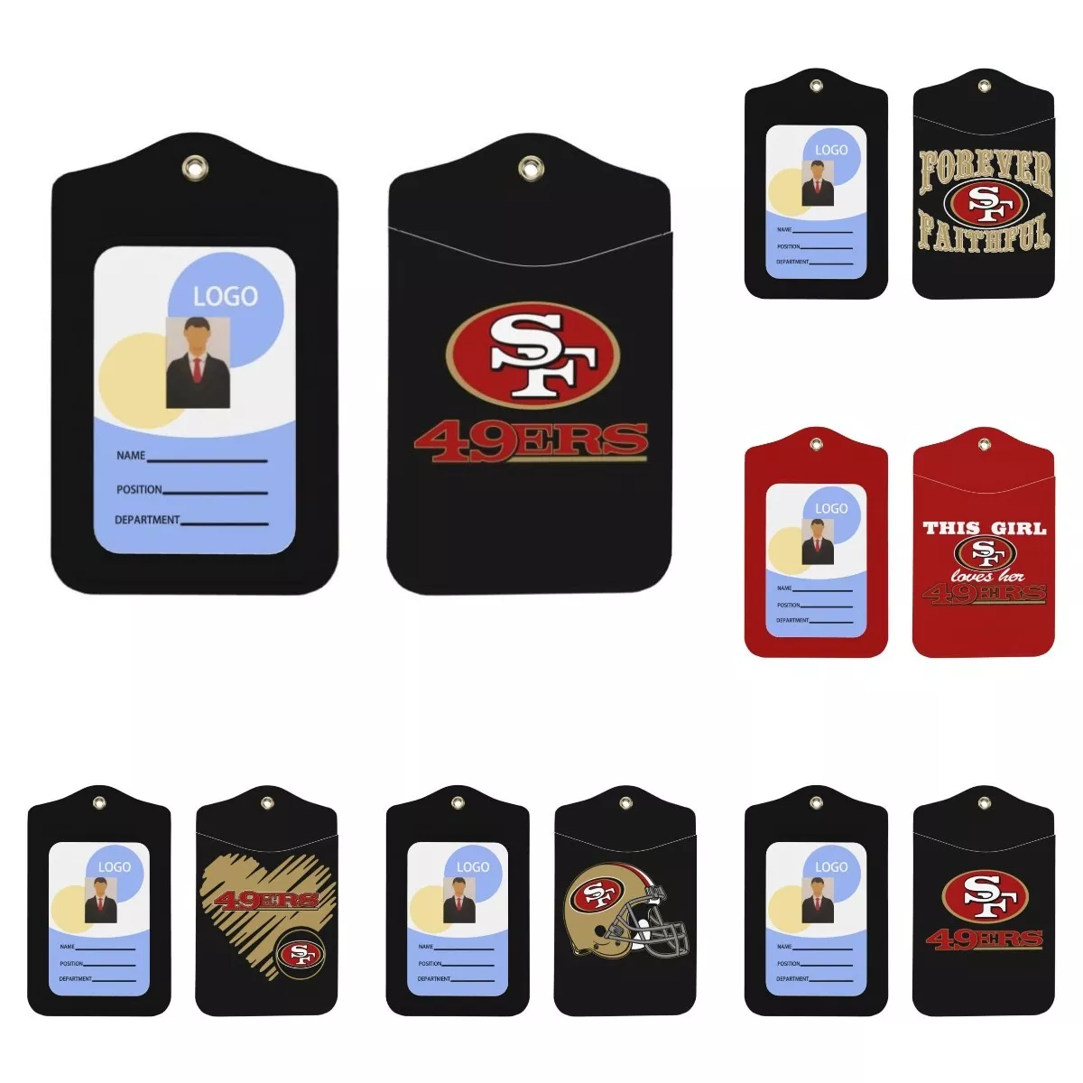 49ers Francisco San Fans Card Badge Leather Holder+Removable Neck Lanyard  Strap