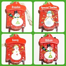 Ganz Sled Christmas Ornament Red Sleigh Snowman Personalized Choose Name NWT