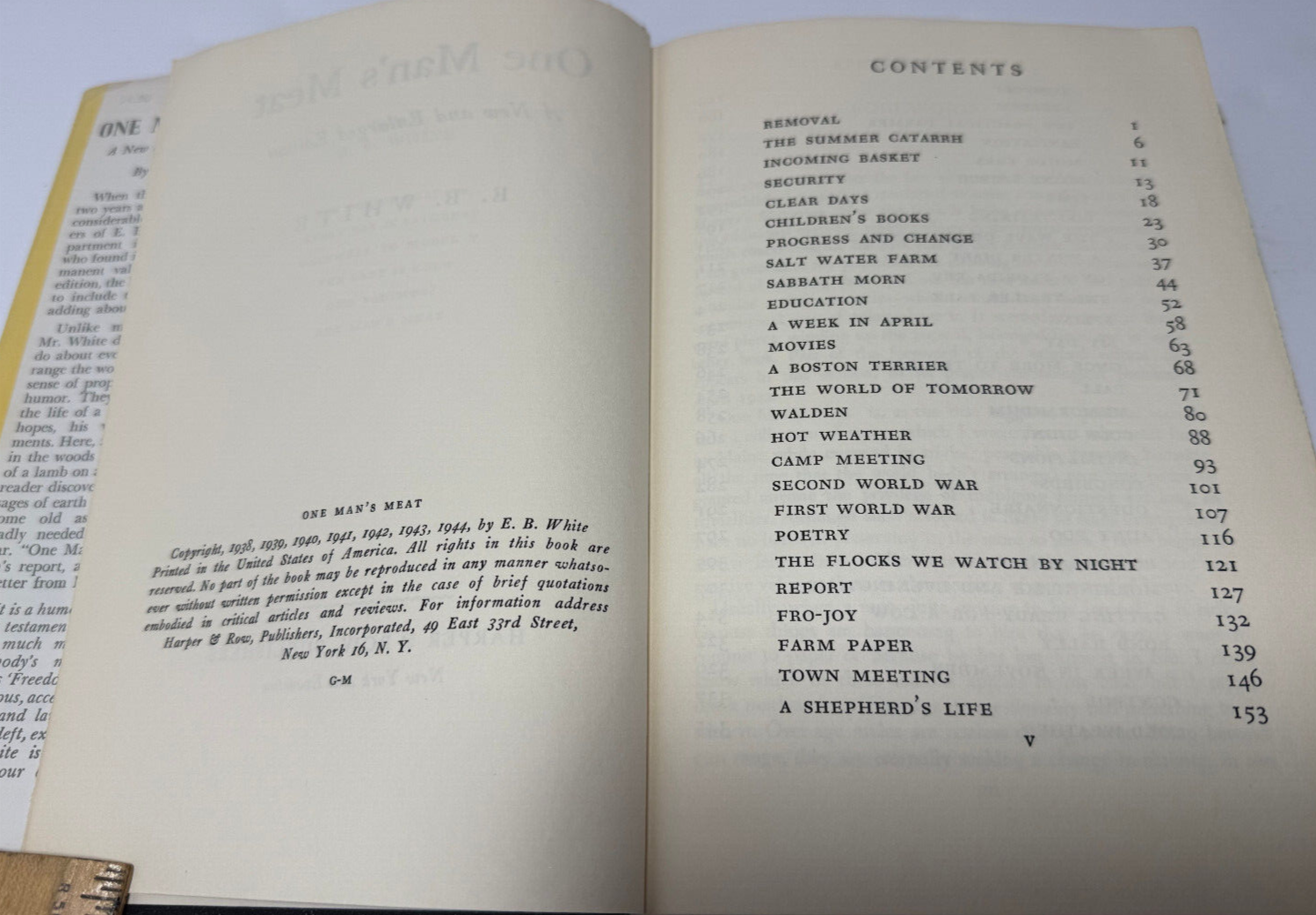 FILA One Man's Meat By E.B. White G Medal Edition 1944 Harper & Row HC Dust Jacket